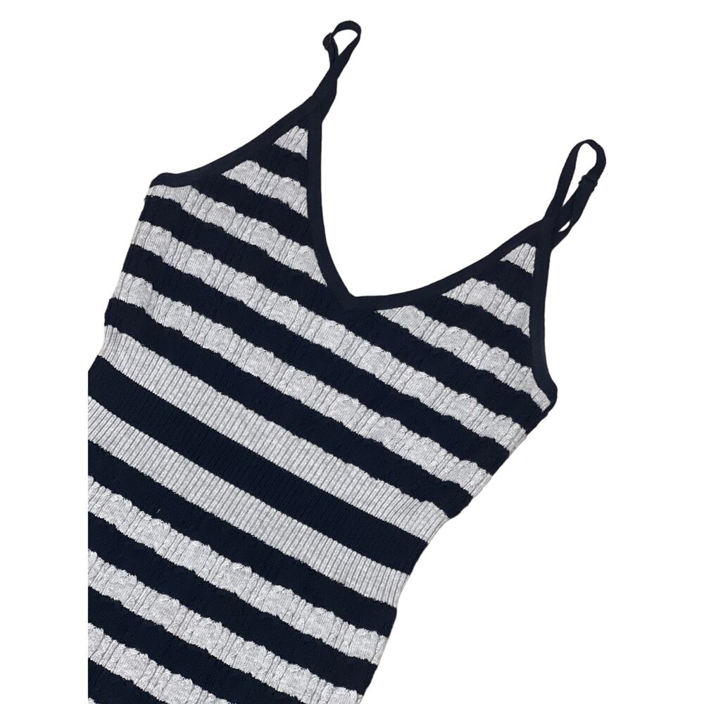 BCBGMAXAZRIA Navy Gray Striped Silk Blend Knit Tank Top Women's S KB23